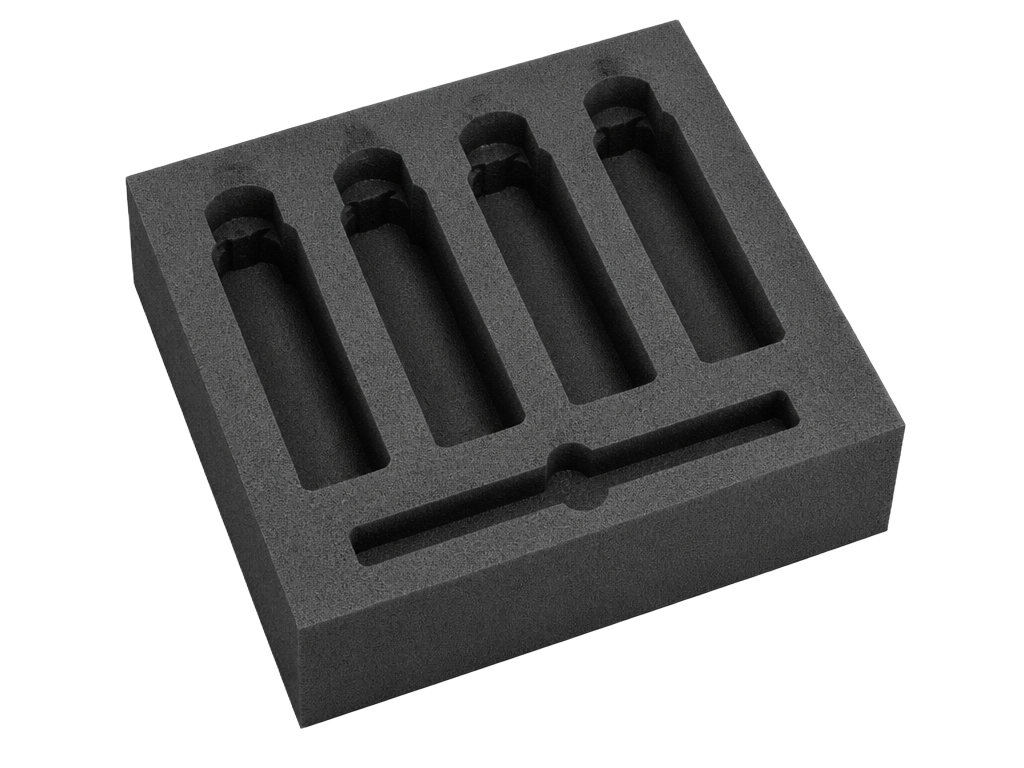 Dense cut foam bed with cylindrical cutouts